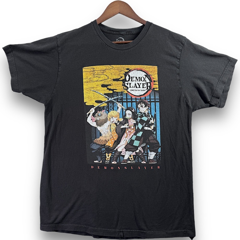 Demon Slayer Kimetsu No Yaiba T-Shirt‎ Mens Large Black Anime Graphic Tee